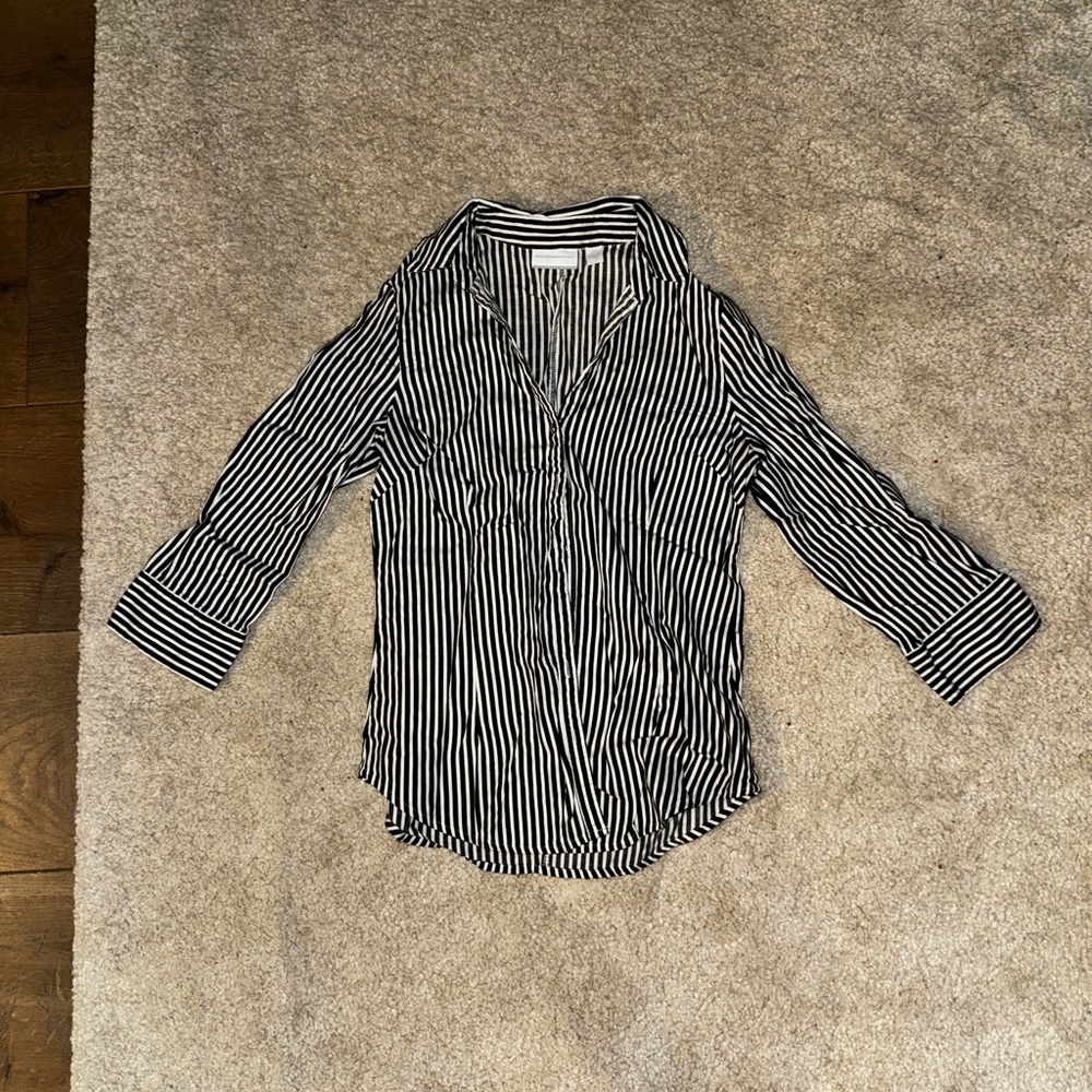 New York and Company Black and White Striped Blouse